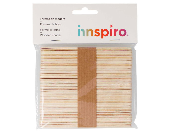 Innspiro Bâtonnets de polo en bois naturel 114x10x2mm, 50 unités