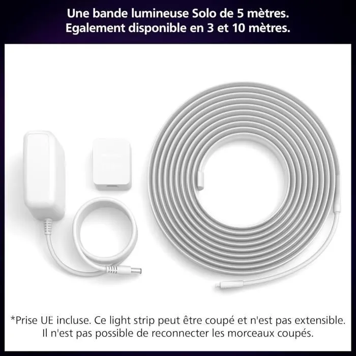 Philips Hue Solo Lightstrip - Ruban LED Connecté Intelligent - 5 mètres - Blanc Chaud - Éclairage d'Ambiance Intérieur - Garantie 2 ans