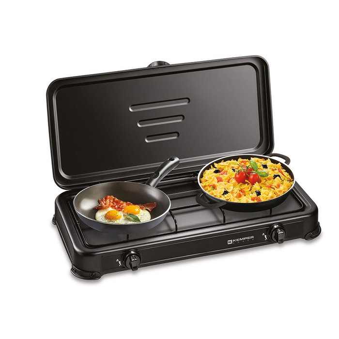 Kemper Cuisinière à gaz butane/propane émaillée 2 brûleurs, noire, 570 x 300 x 65 mm Kemper Cuisinière à gaz butane/propane émaillée 2 brûleurs, noire, 570 x 300 x 65 mm