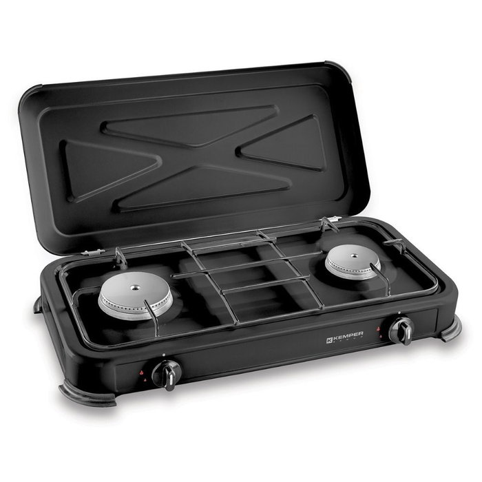 Kemper Cuisinière à gaz butane/propane émaillée 2 brûleurs, noire, 570 x 300 x 65 mm Kemper Cuisinière à gaz butane/propane émaillée 2 brûleurs, noire, 570 x 300 x 65 mm