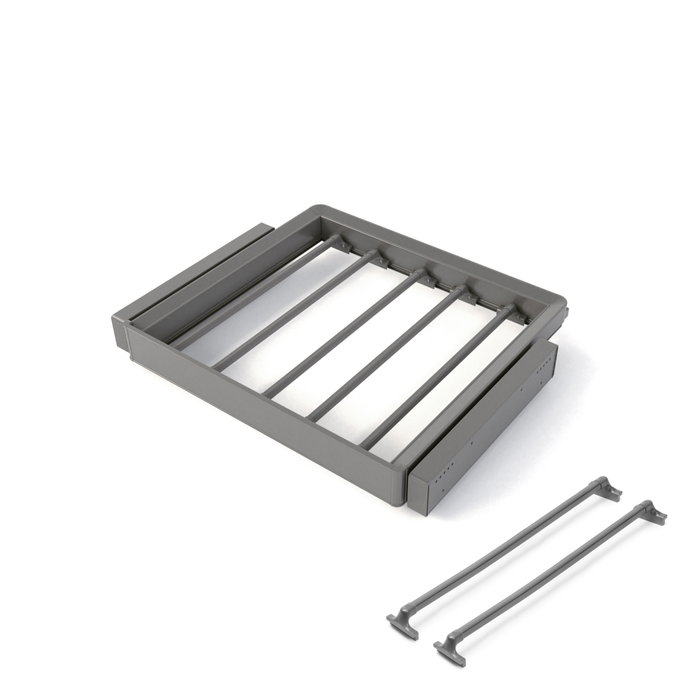 Emuca Kit de porte-pantalon à 7tringles et rack ajustable Quartz pour armoires, glissières extension totale et à fermeture douce, Module 60cm, Finition Titane Emuca Kit de porte-pantalon à 7tringles et rack ajustable Quartz pour armoires, glissières extension totale et à fermeture douce, Module 60cm, Finition Titane