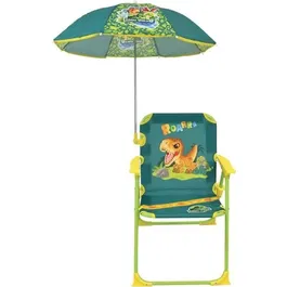 Fun House Jurassic World - Chaise pliante camping enfant dinosaures avec parasol 65 cm - Gamme Plush - Vert et multicolore - 38.5 x 38.5 x 37.5 cm - A partir de 3 ans