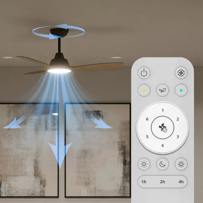 Philips Olas Ventilateur de plafond à pales fixes diamètre 106 cm couleur noir et bois avec moteur CC, LED intégrée et télécommande