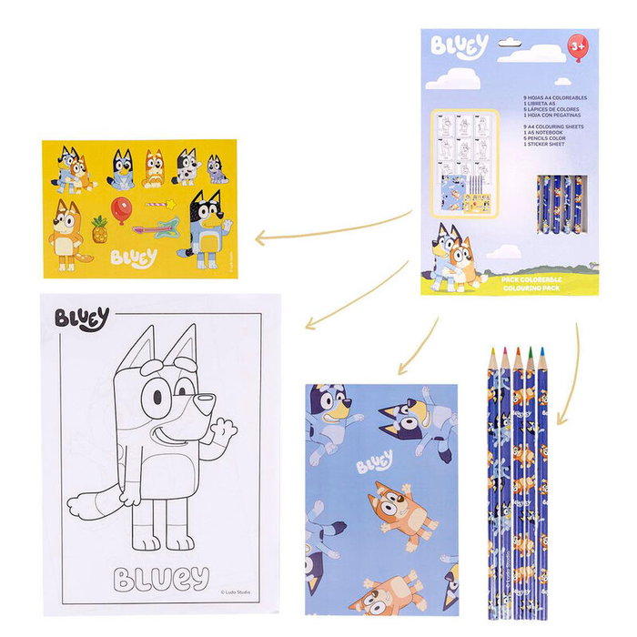 CERDÁ Set de papeterie coloriable Bluey - Taille : 21,5 x 13 x 1 cm CERDÁ Set de papeterie coloriable Bluey - Taille : 21,5 x 13 x 1 cm