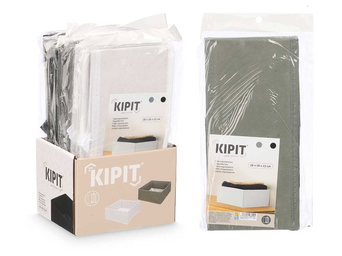 Kipit Boîte de Rangement Pliable 28x28x13 cm en Tissu Non Tissé et Carton, Blanc/Gris/Noir (Set de 24)