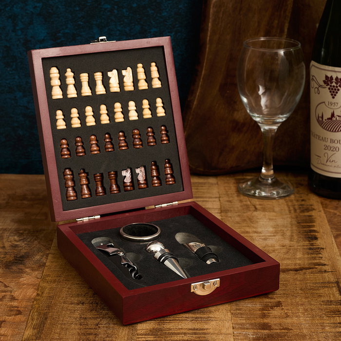 Cook Concept Coffret Vin et Échecs en Bois de Paulownia