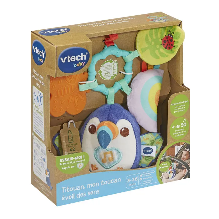 Vtech Baby Titouan Mon Toucan Éveil des Sens - Jouet d'Éveil Sensoriel Nomade en Plastique Recyclé - 3 à 36 Mois - Multicolore
