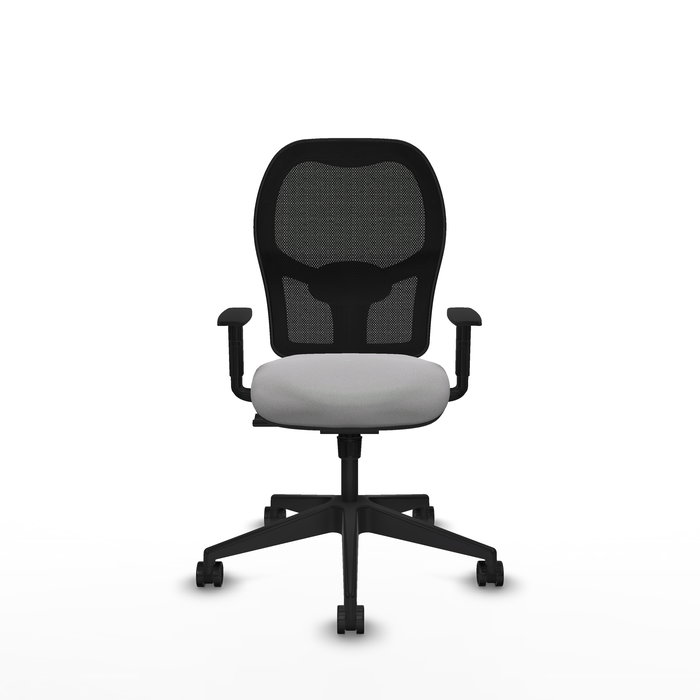 Chaise Alocén Synchro 3 positions tissu Gris clair Maille Noir Base pyramidale noire Accoudoir 1D Sans appui-tête Roulettes 65mm nylon