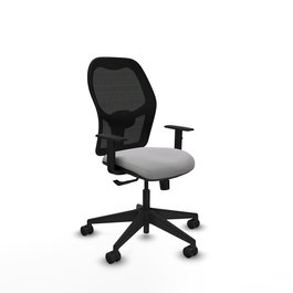 Chaise Alocén Synchro 3 positions tissu Gris clair Maille Noir Base pyramidale noire Accoudoir 1D Sans appui-tête Roulettes 65mm nylon