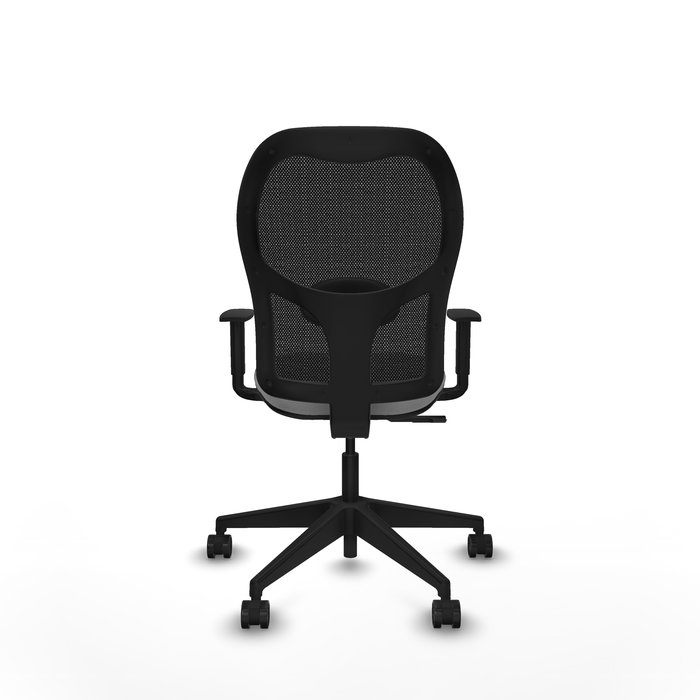 Chaise Alocén Synchro 3 positions tissu Gris clair Maille Noir Base pyramidale noire Accoudoir 1D Sans appui-tête Roulettes 65mm nylon