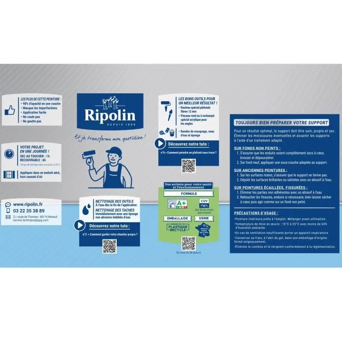 Ripolin Peinture pour plafonds de cuisine et salle de bain - Blanc mat - Résistante à l'humidité et aux moisissures - 1 Litre - Aspect mat - Opacité optimale 1 couche