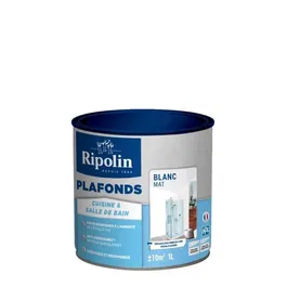 Ripolin Peinture pour plafonds de cuisine et salle de bain - Blanc mat - Résistante à l'humidité et aux moisissures - 1 Litre - Aspect mat - Opacité optimale 1 couche
