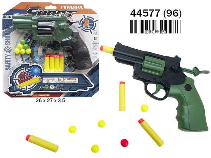 Rama Revolver Lanzadardos Y Bolas - Jeu de pistolet lance-dards et billes pour enfants à partir de 3 ans - Dimensions: 26x27x3.5 cm Rama Revolver Lanzadardos Y Bolas - Jeu de pistolet lance-dards et billes pour enfants à partir de 3 ans - Dimensions: 26x27x3.5 cm