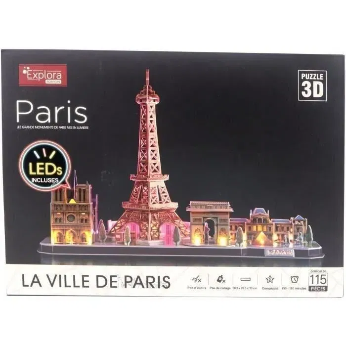 Explora Puzzle 3D lumineux à assembler - Monuments de Paris - Jeu de construction éducatif 115 pièces - Pour enfants dès 8 ans
