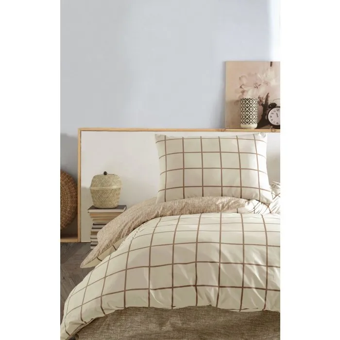 Parure de lit 1 housse de couette 240 x 220 cm + 2 taies d'oreiller 60 x 60 cm - 100% coton renforcé - Crème