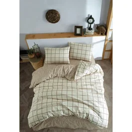 Parure de lit 1 housse de couette 240 x 220 cm + 2 taies d'oreiller 60 x 60 cm - 100% coton renforcé - Crème