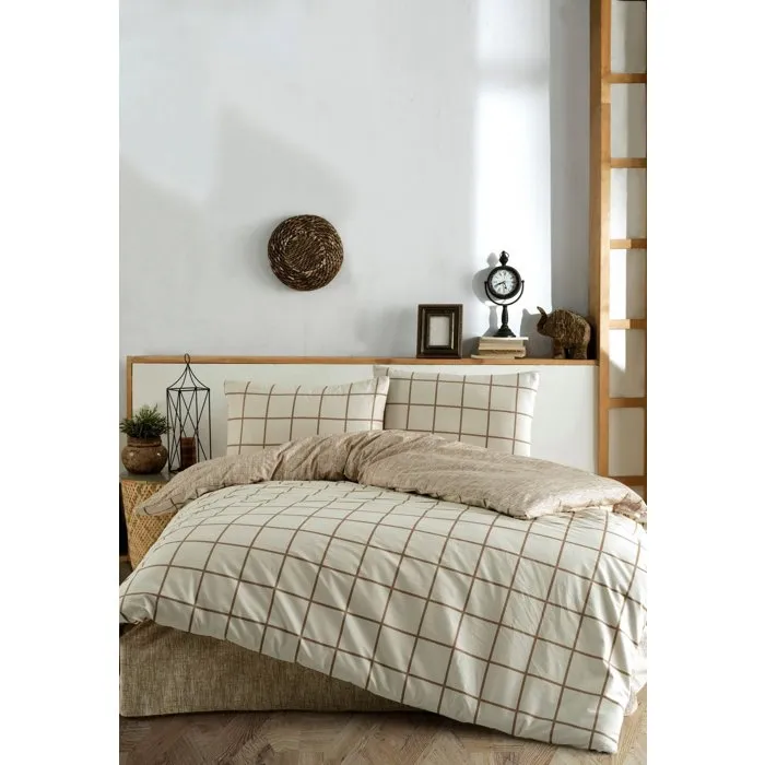Parure de lit 1 housse de couette 240 x 220 cm + 2 taies d'oreiller 60 x 60 cm - 100% coton renforcé - Crème