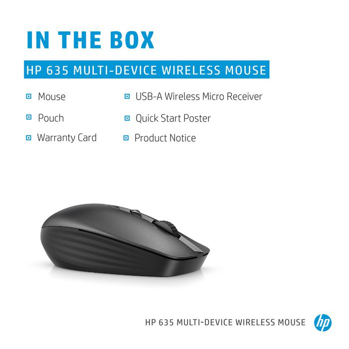 HP Souris sans fil Bluetooth Multi-Appareils 635 - Capteur Haute Précision (verre), Boutons Programmables, Confort Ergonomique