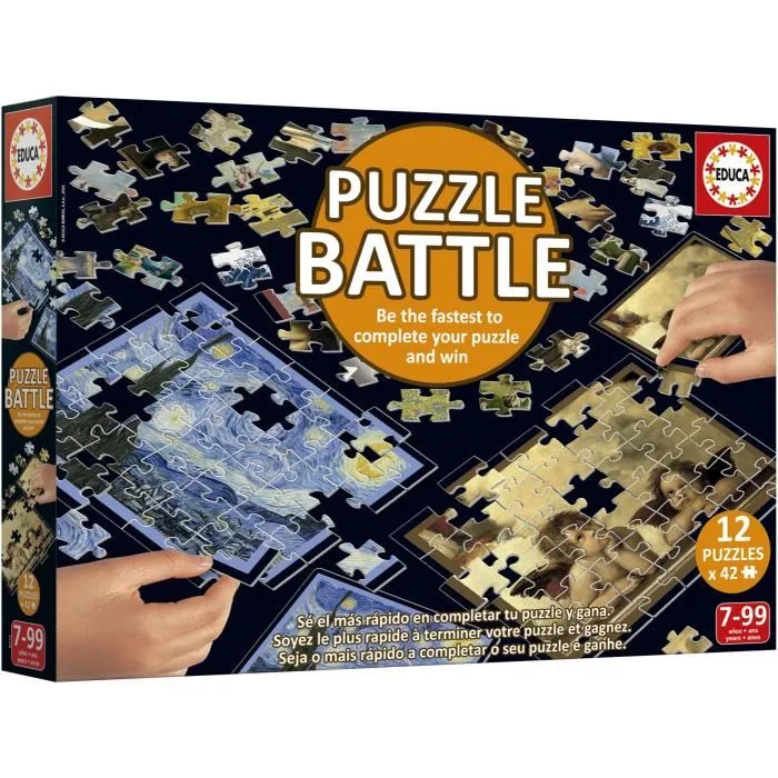 Educa Puzzle Battle Art, Lot de 12 Puzzles de 42 Pièces sur Thème Artistique pour Enfants à Partir de 7 Ans