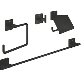 GROHE Start Cube 411152430 - Set d'accessoires salle de bain 4 en 1 noir mat (porte-serviettes, porte-papier toilette, crochet)