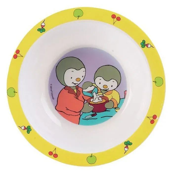 Fun House - Lot vaisselle T'CHOUPI avec 2 assiettes creuses, boîte à goûter, gourde avec paille et peluche - 18 cm