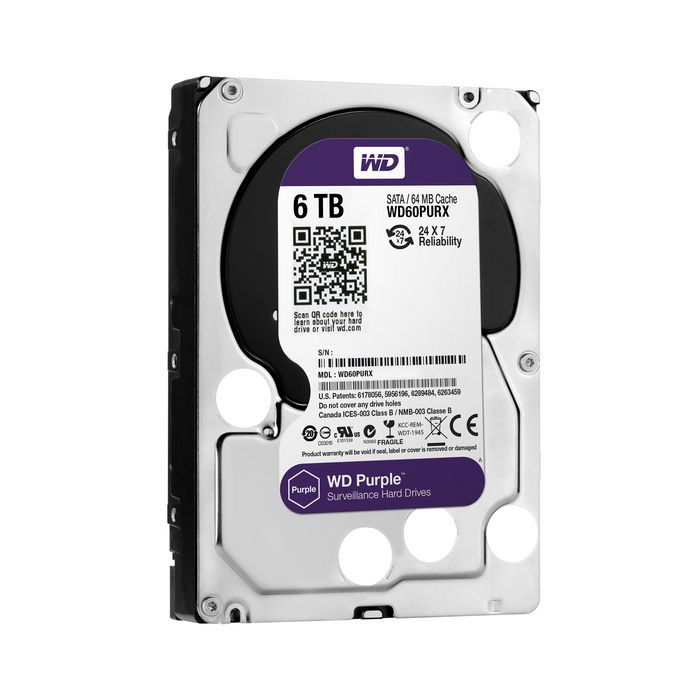 Western Digital Disque Dur Interne HDD Purple 6 To Surveillance 3.5" SATA III 6 Gb/s 5400 RPM 64 Mo Cache AllFrame 4K pour DVR/NVR