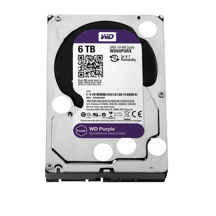 Western Digital Disque Dur Interne HDD Purple 6 To Surveillance 3.5" SATA III 6 Gb/s 5400 RPM 64 Mo Cache AllFrame 4K pour DVR/NVR