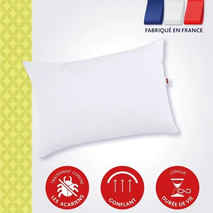 Dodo Oreiller Anti-Acariens 50x70 cm - Housse 100% Polyester Traité Anti-Acariens, Garnissage Polyester Volupt'Air