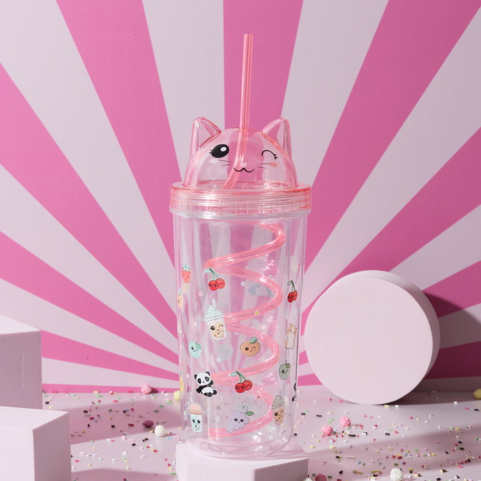The Concept Factory Mug avec paille motif chat KAWAII 400 ml