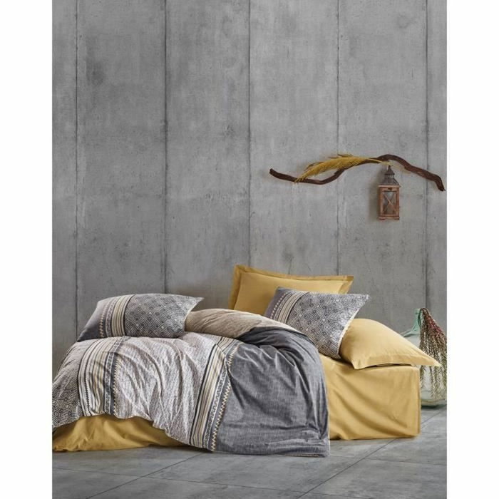 BigBuy Home Parure de couette en coton renforcé Gris, Moutarde et Blanc avec pois, 220 x 240 cm BigBuy Home Parure de couette en coton renforcé Gris, Moutarde et Blanc avec pois, 220 x 240 cm