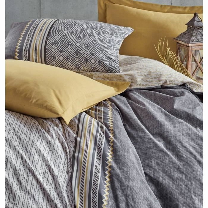 BigBuy Home Parure de couette en coton renforcé Gris, Moutarde et Blanc avec pois, 220 x 240 cm BigBuy Home Parure de couette en coton renforcé Gris, Moutarde et Blanc avec pois, 220 x 240 cm