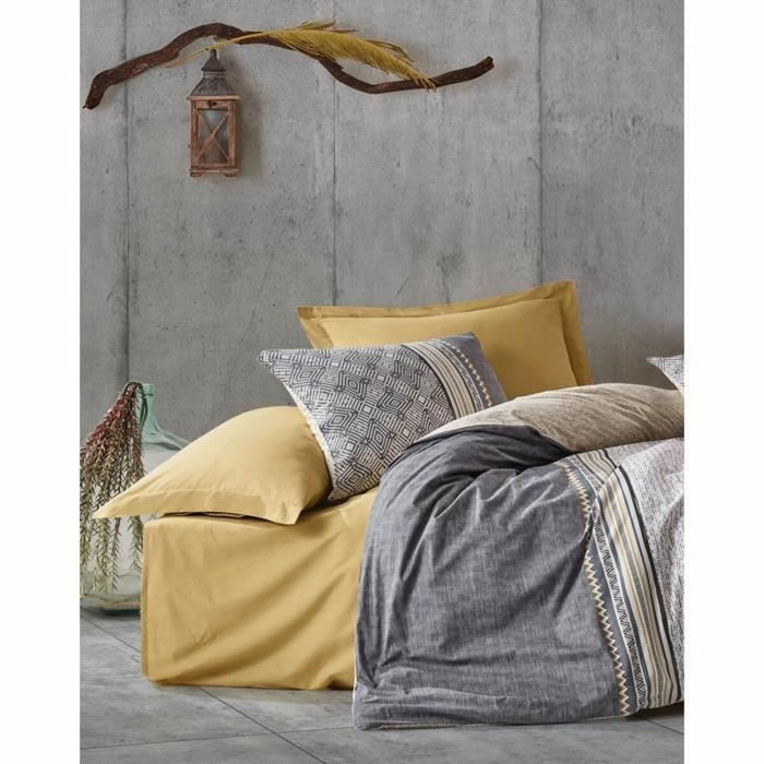 BigBuy Home Parure de couette en coton renforcé Gris, Moutarde et Blanc avec pois, 220 x 240 cm BigBuy Home Parure de couette en coton renforcé Gris, Moutarde et Blanc avec pois, 220 x 240 cm