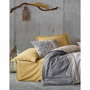 BigBuy Home Parure de couette en coton renforcé Gris, Moutarde et Blanc avec pois, 220 x 240 cm
