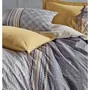Parure de lit housse de couette 220 x 240 cm + 2 taies 60 x 60 cm - Coton renforcé - 100% coton - 145 fils - Gris, Moutarde, Blanc