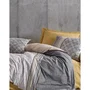 Parure de lit housse de couette 220 x 240 cm + 2 taies 60 x 60 cm - Coton renforcé - 100% coton - 145 fils - Gris, Moutarde, Blanc