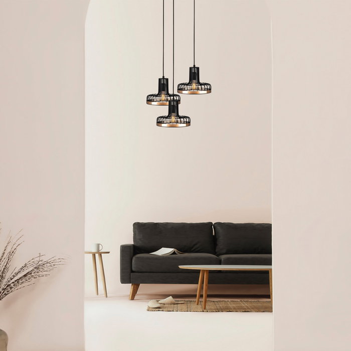 Suspension Fellini Noir/Cuivre 3 x E 27
