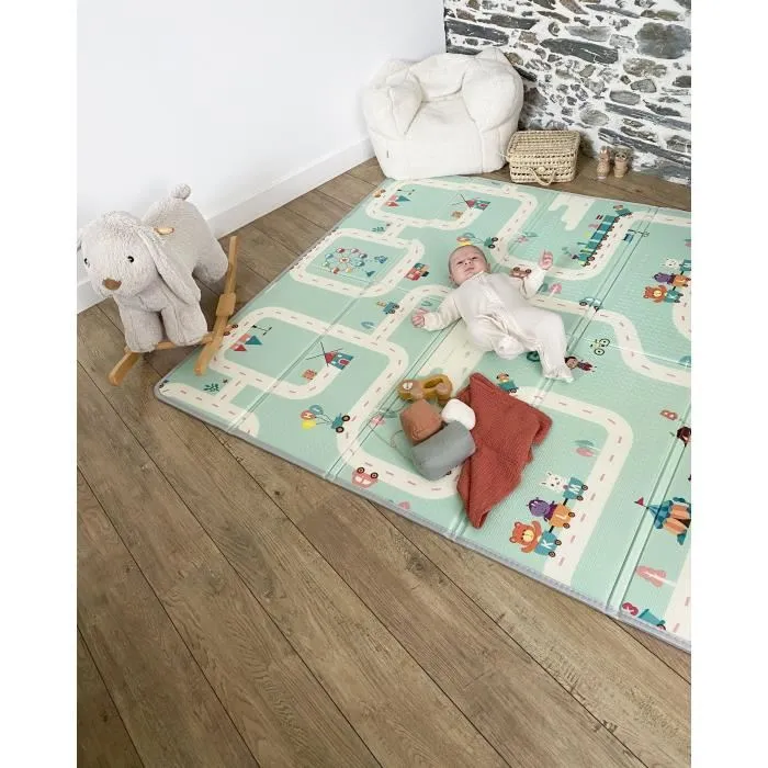 Tineo Maxi Tapis d'Éveil Réversible pour Bébé avec Faces Animaux et Circuit de Voitures, 150 x 180 cm, Mousse Dense Imperméable et Pliable avec Sac de Rangement Tineo Maxi Tapis d'Éveil Réversible pour Bébé avec Faces Animaux et Circuit de Voitures, 150 x 180 cm, Mousse Dense Imperméable et Pliable avec Sac de Rangement