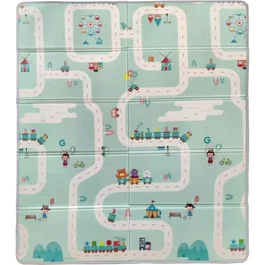 Tineo Maxi Tapis d'Éveil Réversible pour Bébé avec Faces Animaux et Circuit de Voitures, 150 x 180 cm, Mousse Dense Imperméable et Pliable avec Sac de Rangement