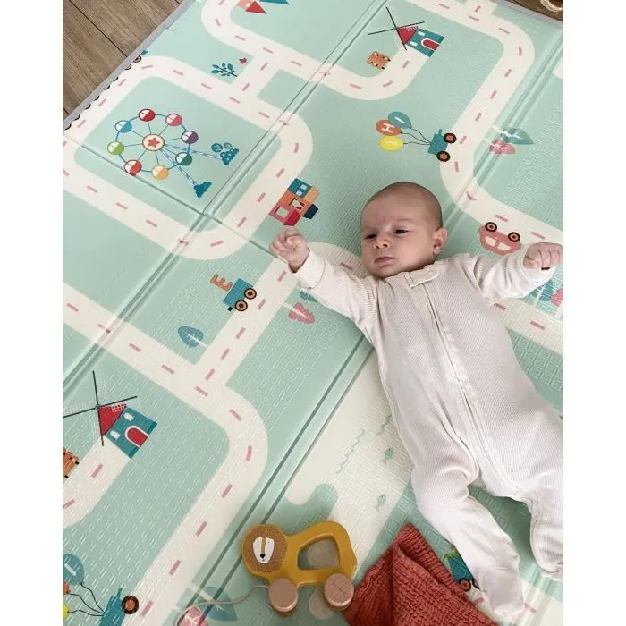 Tineo Maxi Tapis d'Éveil Réversible pour Bébé avec Faces Animaux et Circuit de Voitures, 150 x 180 cm, Mousse Dense Imperméable et Pliable avec Sac de Rangement Tineo Maxi Tapis d'Éveil Réversible pour Bébé avec Faces Animaux et Circuit de Voitures, 150 x 180 cm, Mousse Dense Imperméable et Pliable avec Sac de Rangement