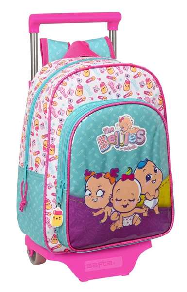 Safta Moch 185+Carro 705 The Bellies - Sac à dos avec chariot pour enfant 3 ans, Polyester 300D, 26x34x11 cm - Blanc, Turquoise, Mauve