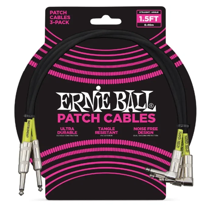 Ernieball Câble EB Interlink PVC Jack-Jack SA Noir 0,30 m (Pack de 3)