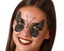 Atosa Bijoux Faciaux Papillon Noir et Argenté avec Strass