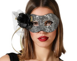 Atosa Masque Antifaz Vénitien Argenté pour Femme Adulte avec Paillettes et Fleur