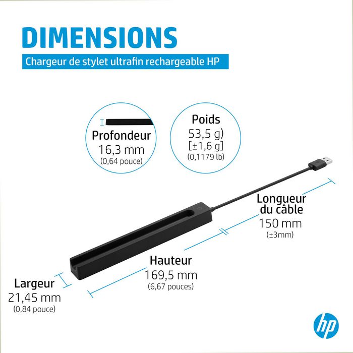 HP Chargeur USB pour stylet rechargeable ultra-plat