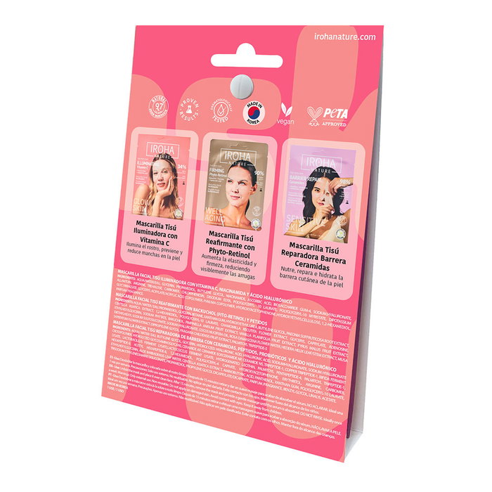 Iroha Ensemble 3 Masques en 1 de Masques en Tissu Éclaircissant Raffermissant Réparateur 3 Pièces
