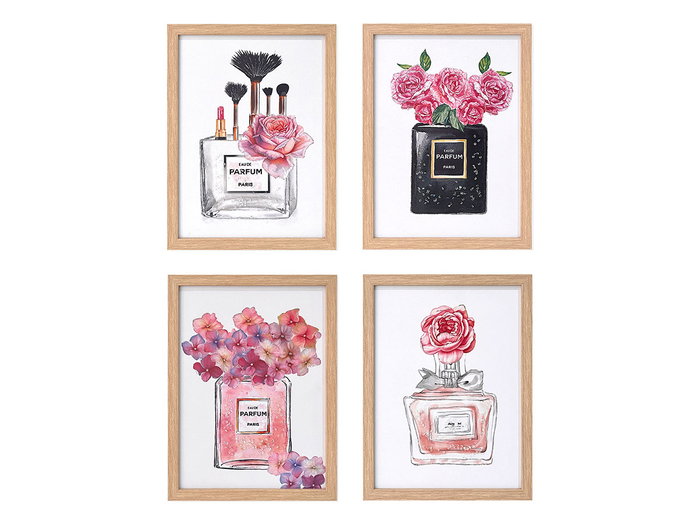 Giftdecor Tableau Toile Cadre Naturel Parfum Assortis 30 x 40 cm Blanc Rose Rouge Bois et Tissu (Set de 8)
