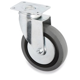 Q&Q JADE PLUS Rueda giratoria plastique zincé de 100 mm avec aro de goma gris, plaques antihilo et double hilera de bolas - Capacité 70 kg