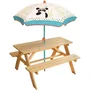 Fun House Table de Pique-nique Enfant Indian Panda en Bois avec Parasol 95x75x53 cm - Parasol 125 cm