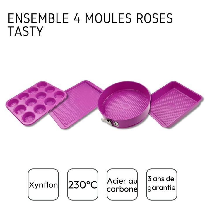 Fackelmann Tasty Ensemble de 4 moules fuchsia