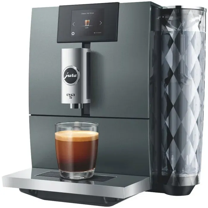 JURA ENA 5 Machine à café expresso broyeur, 6 boissons, 1450 W, réservoir 1.1 L, percolation Hot/Cold/Light Brew, écran tactile TFT, finition vert gris laqué